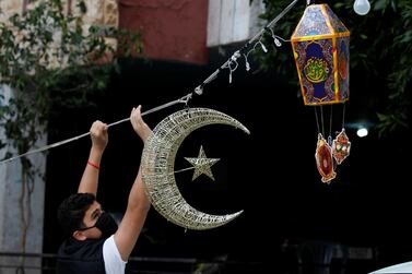 Ramadan decorations are put up in Beirut, Lebanon, amid coronavirus restrictions in 2020. This year, the holy month again takes place against a background of Covid-19 measures. Reuters