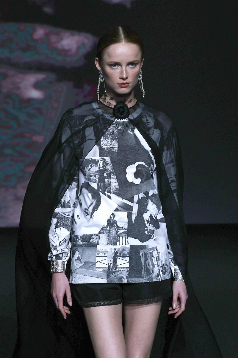 A Chanel dress decorated with stills of the film. The same images lined the venue where the show was held. Getty 
