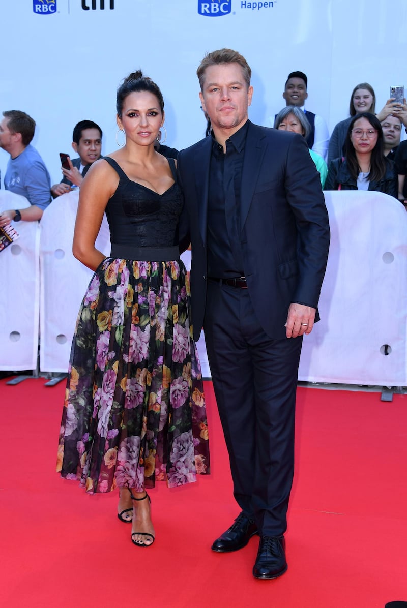 Matt Damon and Luciana Barroso attend the 'Ford v Ferrari' premiere during the 2019 Toronto International Film Festival on September 9, 2019. AFP