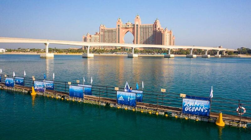 A temporary floating walkway at The Pointe offers prime views of Atlantis, The Palm and The Palm Fountain. Courtesy adidas