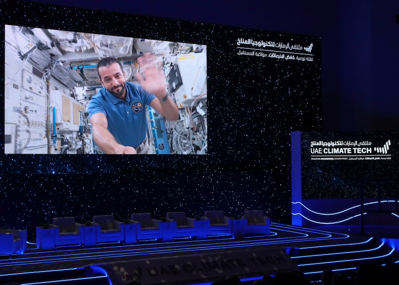 UAE astronaut Sultan Al Neyadi gives some words of encouragement from space during the forum