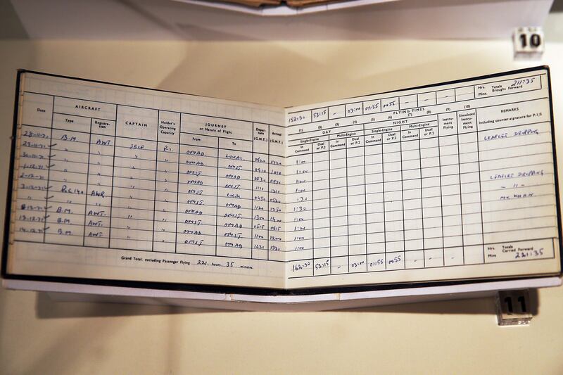 Flight records, which belong to the late Capt Adel Al Deeb, show a trip on December 2, 1971. A note says "leaflet dropping", which is believed to be related to the announcement of the union.