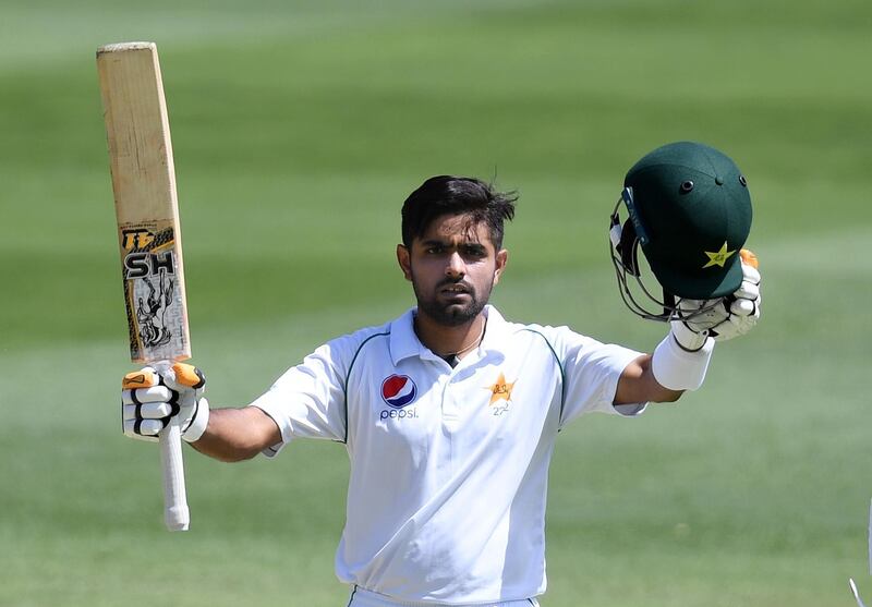 Pakistan batsman Babar Azam celebrates scoring a century. AFP