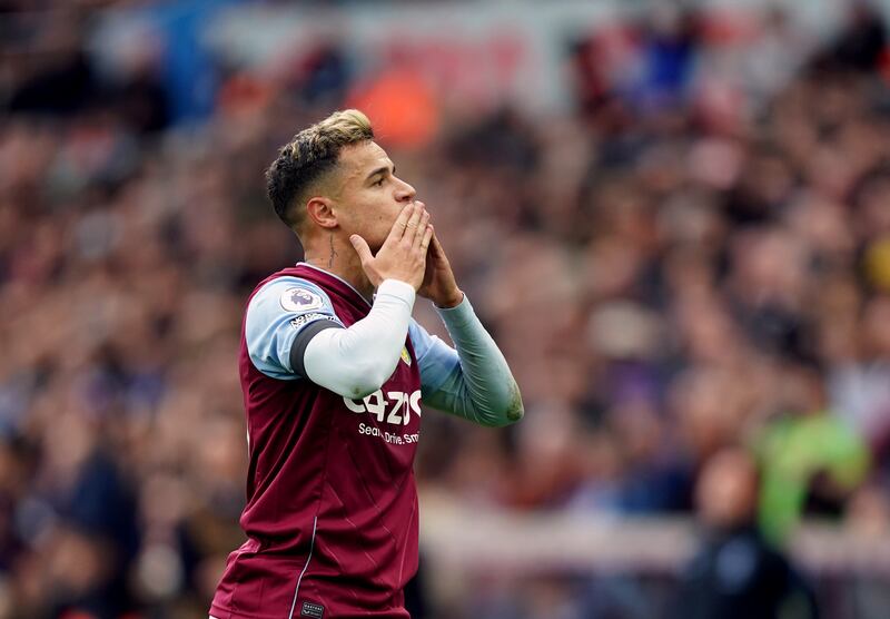 Philippe Coutinho celebrates after scoring Aston Villa's second goal. PA