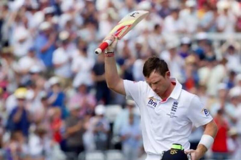 England's Ian Bell acknowledges the crowd in Nottingham. Jon Super / AP Photo