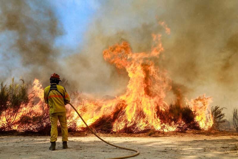 A fireman fights a blaze in Benespera, Guarda, northern Portugal. EPA