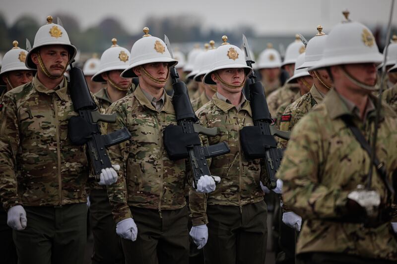 Members of the Royal Marines parade. Getty