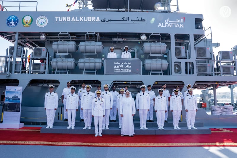 Sheikh Khaled bin Mohamed, Member of the Abu Dhabi Executive Council and Chairman of the Abu Dhabi Executive Office, at the inauguration of the Tunb Al Kubra ship. Photo: ADMO