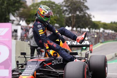 Max Verstappen gets out of his cockpit after taking second place in the qualifying session. AFP