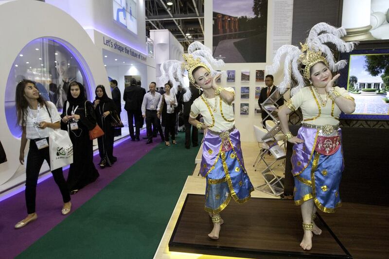 Dancers perform at Dusit International showroom during the first day of the Arabian Travel Market. Jaime Puebla / The National