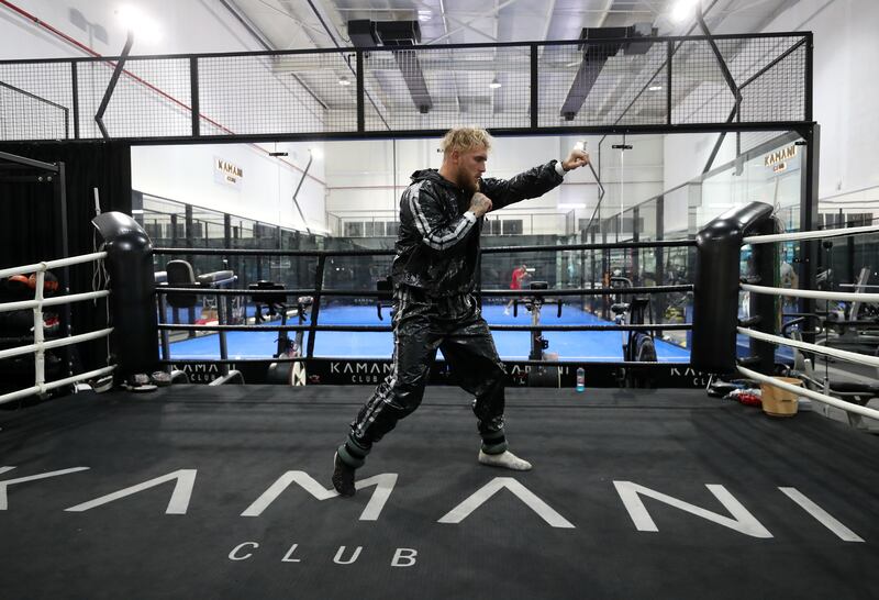 Jake Paul trains in Dubai before his boxing match against Tommy Fury in Saudi Arabia. Kamani Club, Al Quoz, Dubai. 