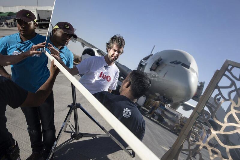 A film crew works while on set with Nicole Kidman during an advertisment shoot for Etihad Airlines. Kidman has described Abu Dhabi as a ‘second home’ and vows to spend more time in the capital as she is launched as the new face of the UAE’s national airline.