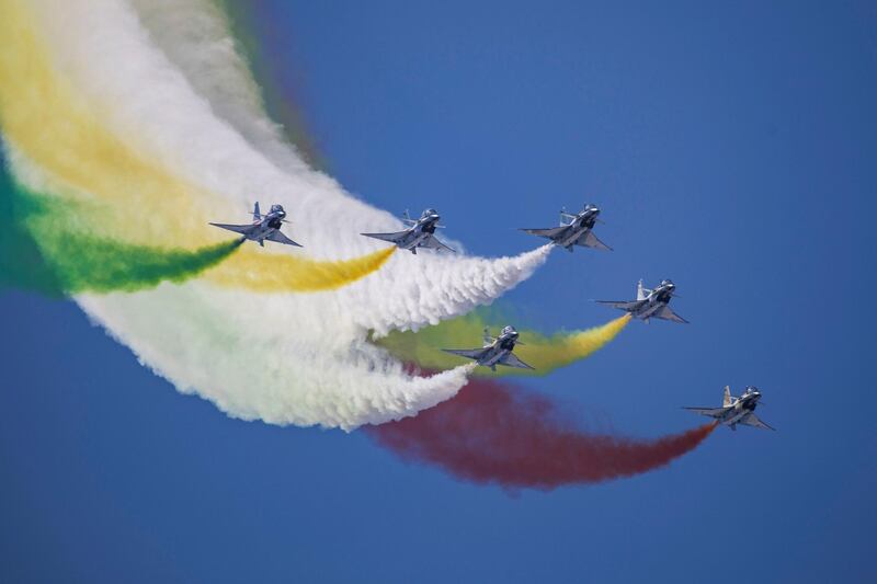 China's Bayi Aerobatic Team perform during the Chinese People's Liberation Army Air Force Aviation Open Day in Changchun in China's northeastern Jilin province. AFP