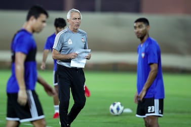 UAE manager Bert van Marwijk during training before the UAE's world cup qualifying match against Iraq on Tuesday, Dubai. Chris Whiteoak / The National