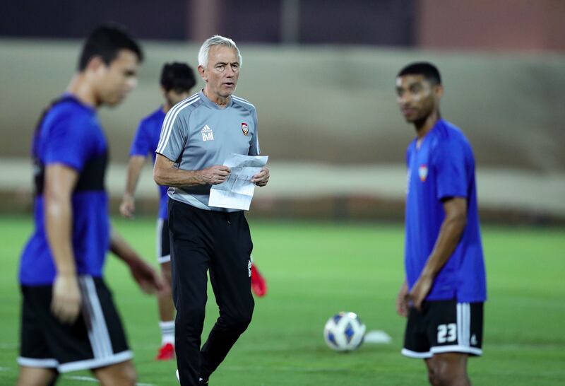 Bert van Marwijk during training before the UAE's World Cup qualifying match against Iraq in Dubai. Chris Whiteoak / The National