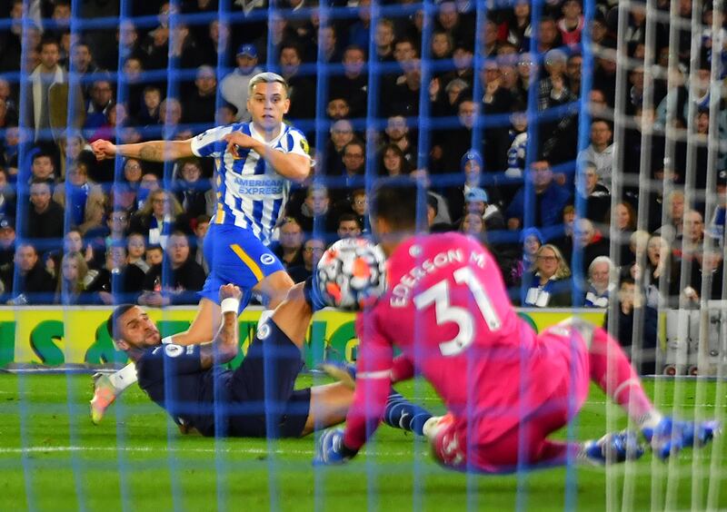 Leandro Trossard – 6. Saw a shot go high and wide after a mix-up with his strike partner. Had to work on scraps during the first half. Much livelier second half to wake up the home crowd and trouble Ederson. Getty