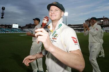 Steve Smith celebrates after Australia retained the Ashes in England last summer. Getty 