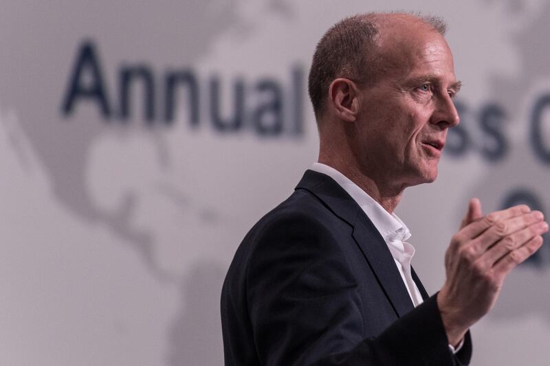 Tom Enders, chief executive officer of Airbus SE, speaks during the annual news conference at the company's headquarters in Toulouse, France, on Thursday, Feb 14. 2018. Airbus said U.S. authorities have asked the airplane maker for information relating to a British and French bribery probe to assess whether any of the alleged misconduct could fall within U.S. jurisdiction. Photographer: Balint Porneczi/Bloomberg