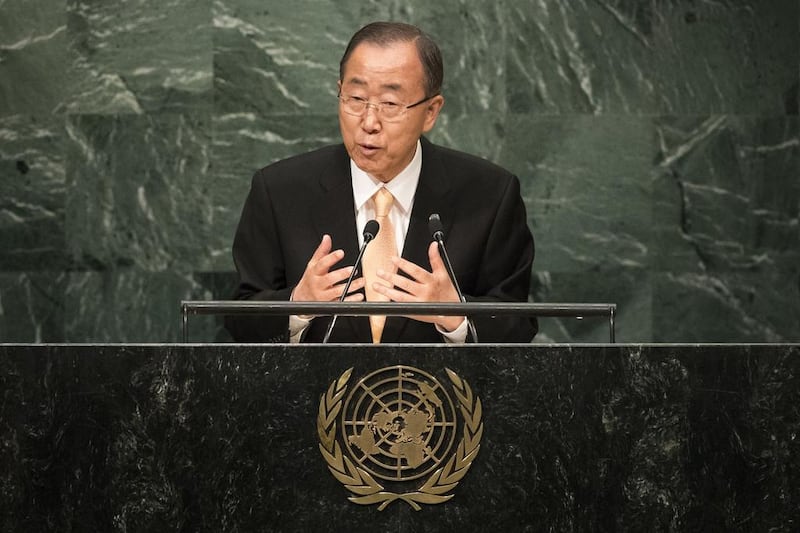 UN secretary general Ban Ki-moon addresses the United Nations General Assembly at UN headquarters on September 20, 2016 in New York City. Drew Angerer / Getty Images