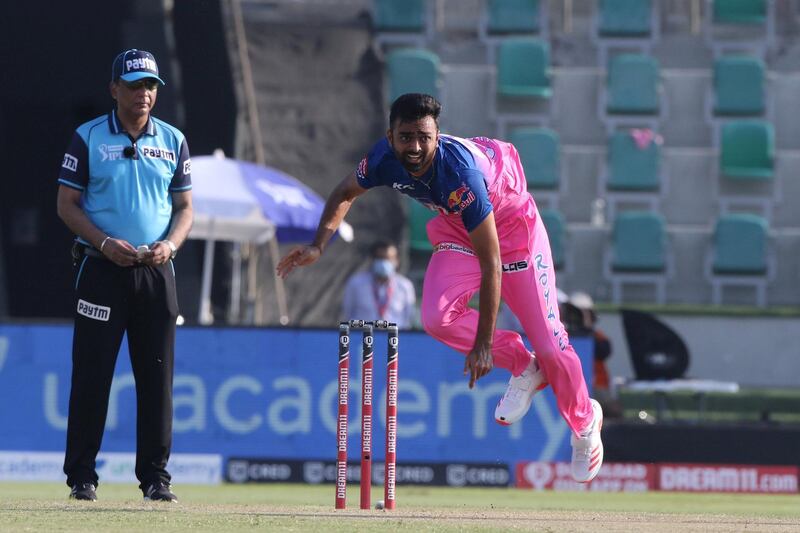 Jaydev Unadkat of Rajasthan Royals bowls during match 15 of season 13 of Indian Premier League (IPL) between the Royal Challengers Bangalore and the Rajasthan Royals at the Sheikh Zayed Stadium, Abu Dhabi  in the United Arab Emirates on the 3rd October 2020.  Photo by: Pankaj Nangia  / Sportzpics for BCCI