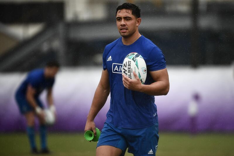 New Zealand centre Anton Lienert-Brown takes part in training. AFP