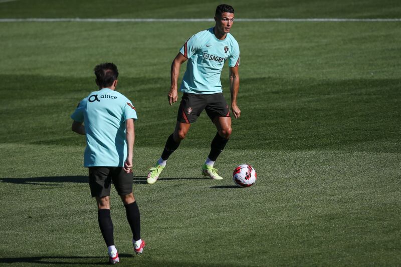 Portugal's Cristiano Ronaldo in action during training. EPA