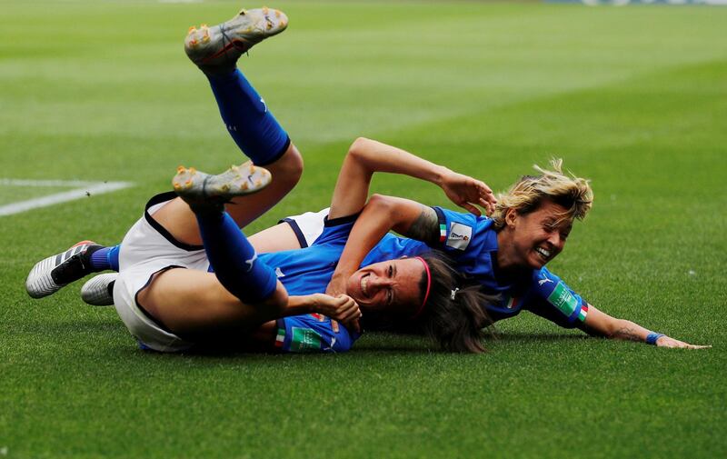 Italy's Barbara Bonansea celebrates scoring their second goal against Australia. Reuters