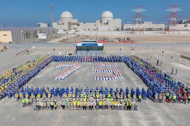 Workers from Barakah nuclear power plant mark 75 million 'safe working hours' last week. Courtesy: Emirates Nuclear Energy Corporation