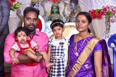 
Mohanraj Thanigachalam with his family in Cudallore, a town in southern Tamil Nadu state. He is one of 14 Indian sailors released after 10 months in captivity by Houthi rebels. Courtesy: Mohanraj Thanigachalam 
