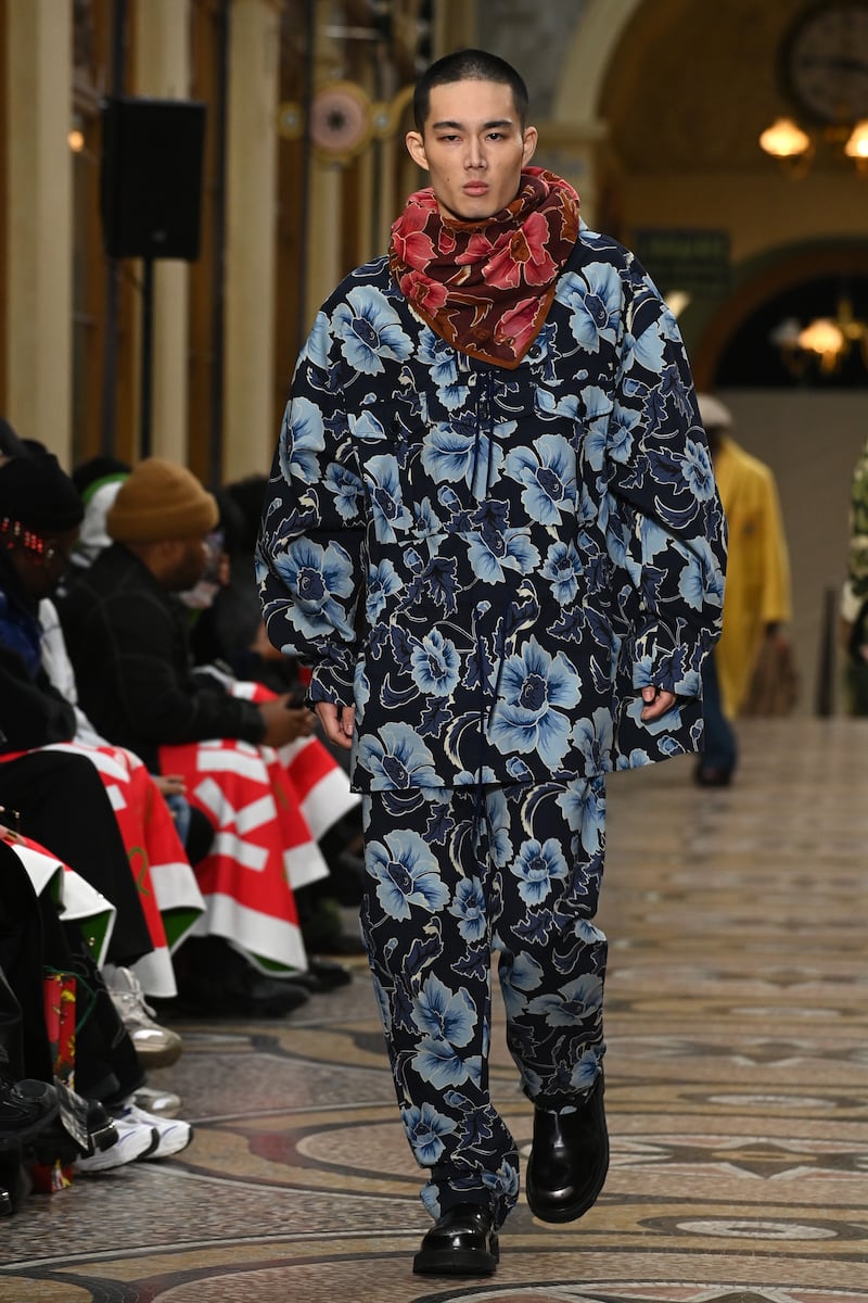 The Kenzo poppy was rethought into a large print across a parka and trousers.