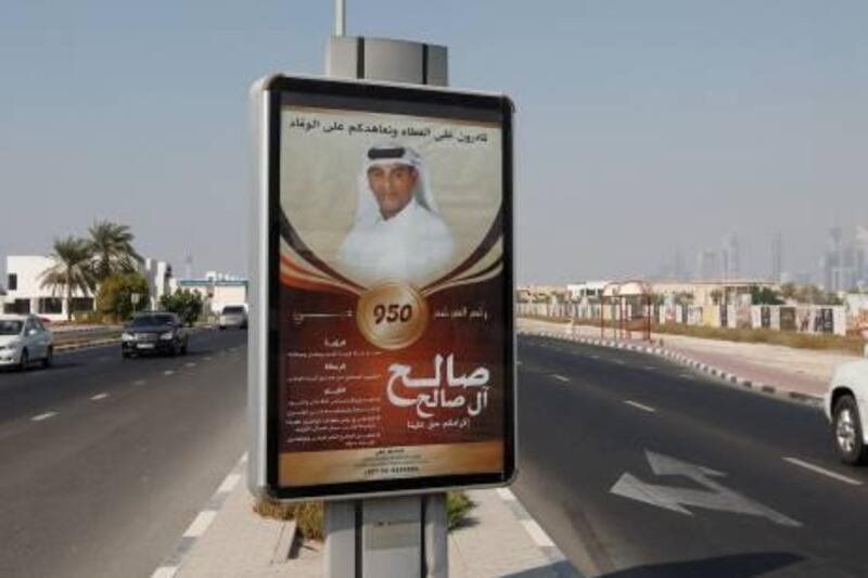 Dubai, 6th September 2011.  A lone election ad campaign along Al Wasl Road.  (Jeffrey E Biteng / The National)