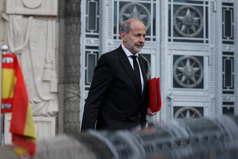 Spain's ambassador to Russia Marcos Gomez Martinez leaves the Russian ministry of foreign affairs in Moscow. EPA
