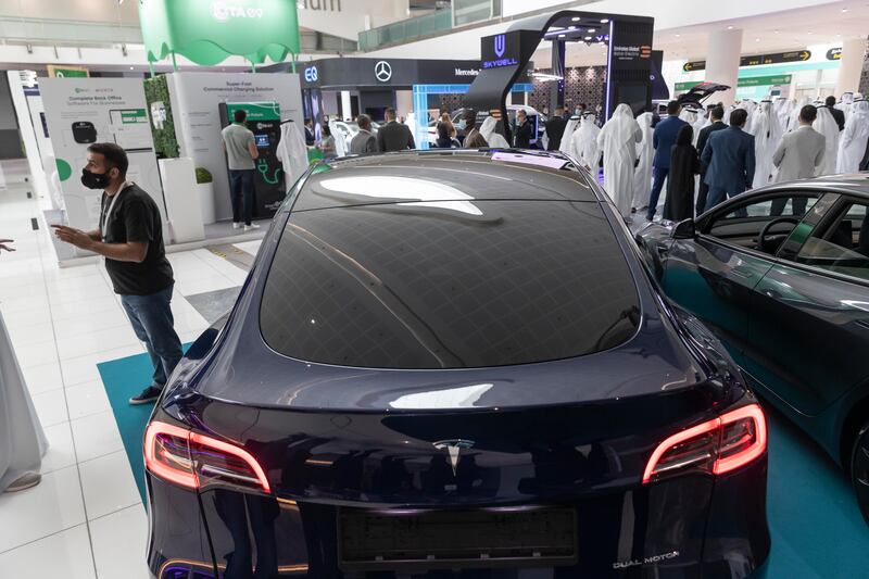 Tesla is also exhibiting its cars at the show, the Mena region's first exhibition focused on electric vehicles.
