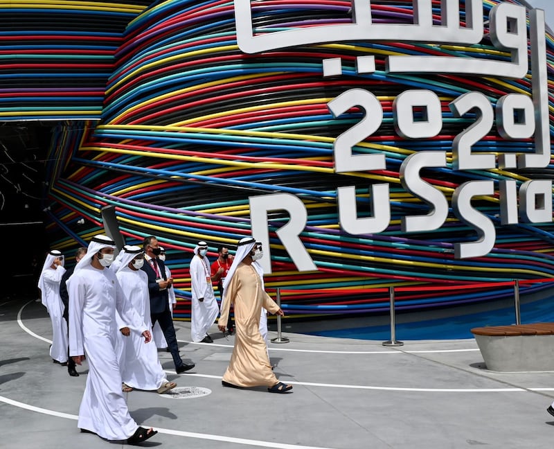 Sheikh Mohammed bin Rashid, Vice President and Ruler of Dubai, visits the Russia pavilion at Expo 2020 Dubai. All photos: Dubai Media Office / Twitter