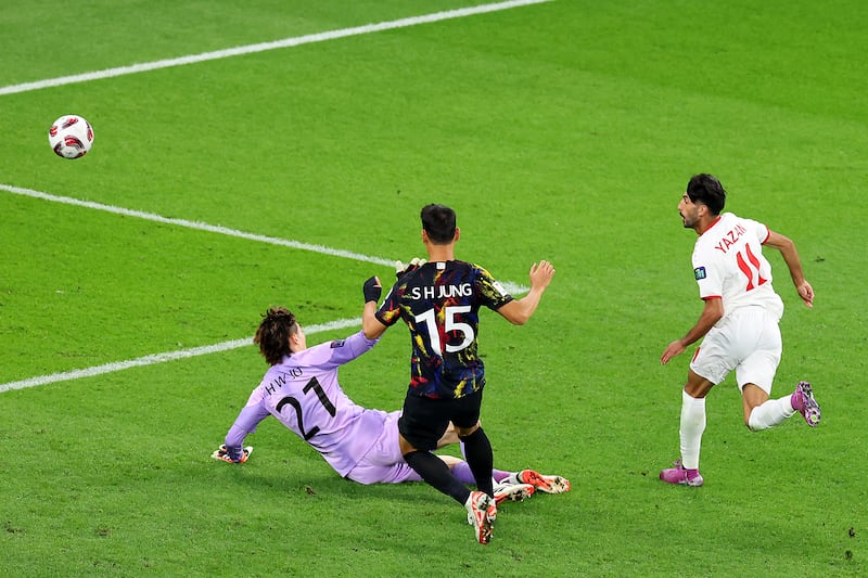 Yazan Al Naimat of Jordan scores the opening goal. Getty Images