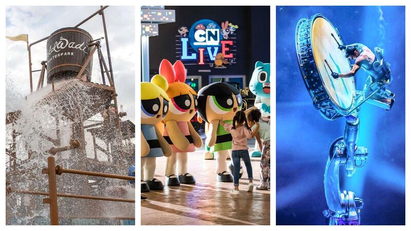 From left to right: Wild Wadi Waterpark, IMG Worlds of Adventure and La Perle are offering money-saving deals for family this Eid Al Fitr.