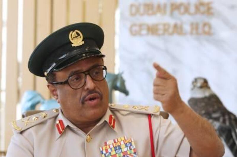 DUBAI - JUNE 15,2010 - Lieutenant General Dhahi Khalfan Tamim . Chief of Dubai Police gesture during interview in his office  at Dubai Police General Headquarters in Dubai. ( Paulo Vecina/The National )