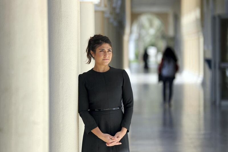 Sharjah, United Arab Emirates - October 17, 2019: UAE expats voting in Canadian federal election. Dr. Sara Farhan, historian and associate professor at the American University of Sharjah. Thursday the 17th of October 2019. American University of Sharjah, Sharjah. Chris Whiteoak / The National