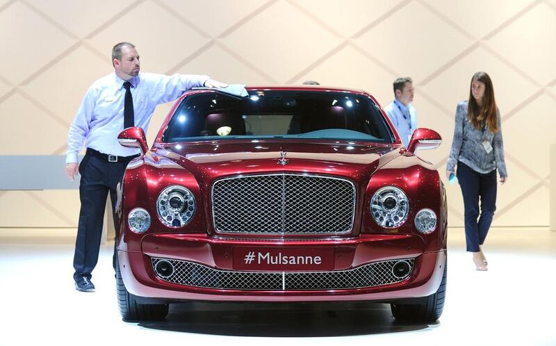 The Bentley Mulsanne is wiped clean for display at the LA Auto Show. AFP PHOTO/Frederic BROWN

