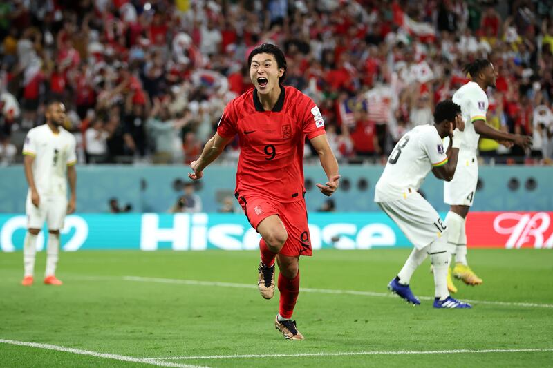 Cho Gue-sung celebrates after scoring South Korea's second goal. Getty