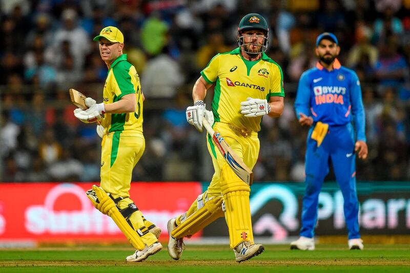 Australia's David Warner, left, and Aaron Finch added 258 for the opening wicket against India at the Wankhede Stadium in Mumbai. AFP