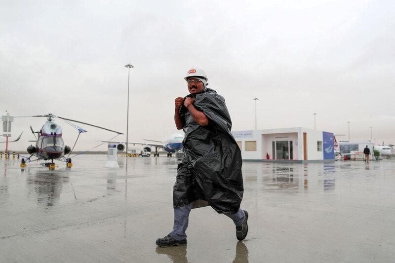 It was soggy at the Dubai Airshow on Wednesday. Chris Whiteoak / The National