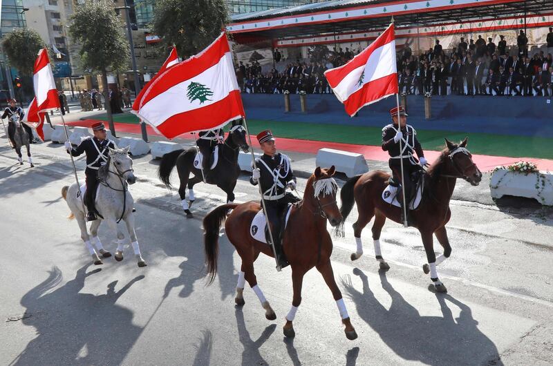 Members of the Lebanese security forces take part in a military parade. AFP