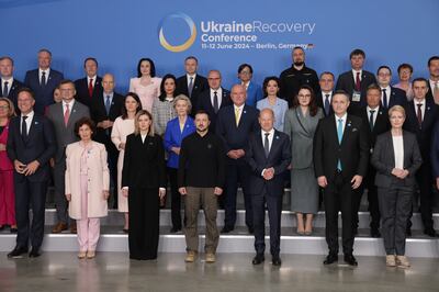Dignitaries attending the 2024 Ukraine Recovery Conference in Berlin on Tuesday. Getty Images