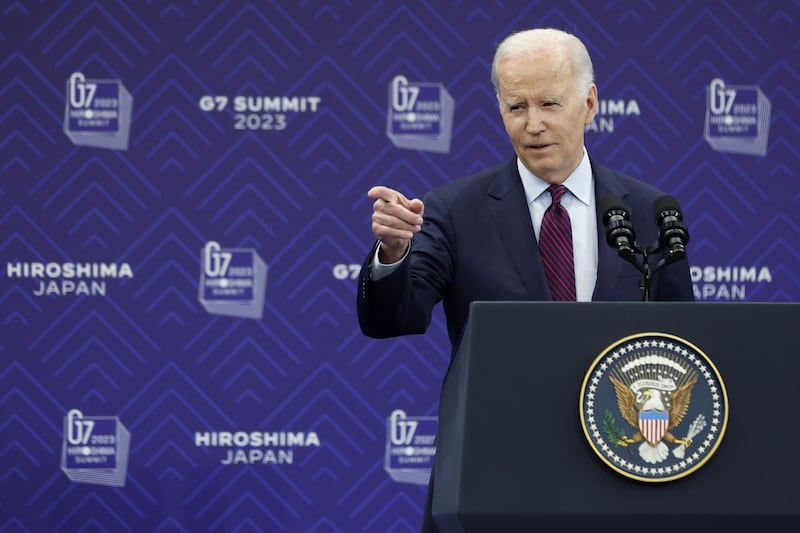 US President Joe Biden at a news conference following the G7 summit in Hiroshima, Japan, on Sunday.  Bloomberg