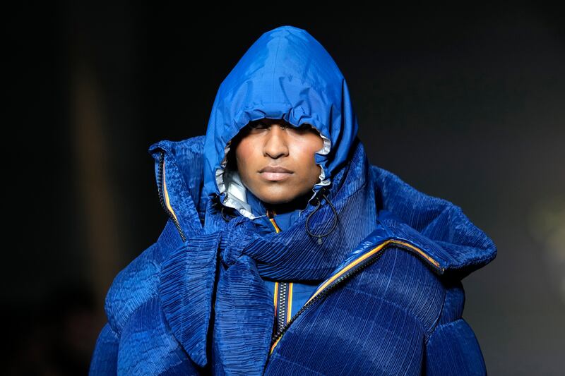 The new collection included cropped puffer jackets in tight accordion pleats. AP