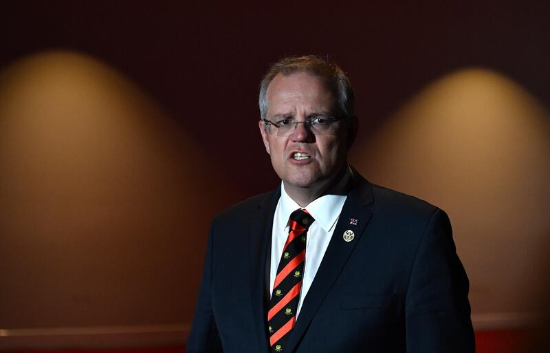 epa07174358 Australia's Prime Minister Scott Morrison at a press conference at APEC Haus during the 2018 Asia-Pacific Economic Cooperation (APEC) forum in Port Moresby, Papua New Guinea, 18 November 2018. The Asia-Pacific Economic Cooperation summit brings together world leaders from its 21 Pacific Rim member nations and is being hosted for the first time by Papua New Guinea.  EPA/MICK TSIKAS AUSTRALIA AND NEW ZEALAND OUT