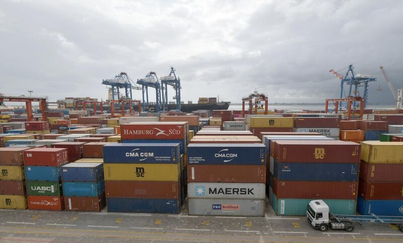 A general view of the Abidjan-terminal at the port of Abidjan on May 8, 2020.
 The French group Bolloré, which since 2004 has been managing and operating the container terminal, called Abidjan-terminal, the heart of the activities of the port of Abidjan, which is the leading port in West Africa and accounts for 90% of the foreign trade of Ivory Coast, claims to have fulfilled its public service mission during this COVID-19 coronavirus crisis, as provided for in the award of the concession.  / AFP / ISSOUF SANOGO
