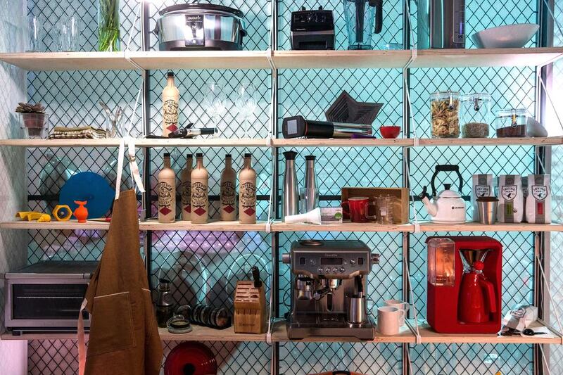 Kitchen shelves and utensils at Gizmodo’s Home of the Future, a pop-up apartment that displays the latest in innovation, design and technology. The apartment will be viewable to New Yorkers from May 17 to 21, 2014. Andrew Burton / Getty Images / AFP