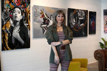 Artist Kristel Bechara at her studio in the Onyx Tower 1 in The Greens in Dubai. Ms Bechara sees herself as a start-up and a business on the growth path. Pawan Singh / The National
